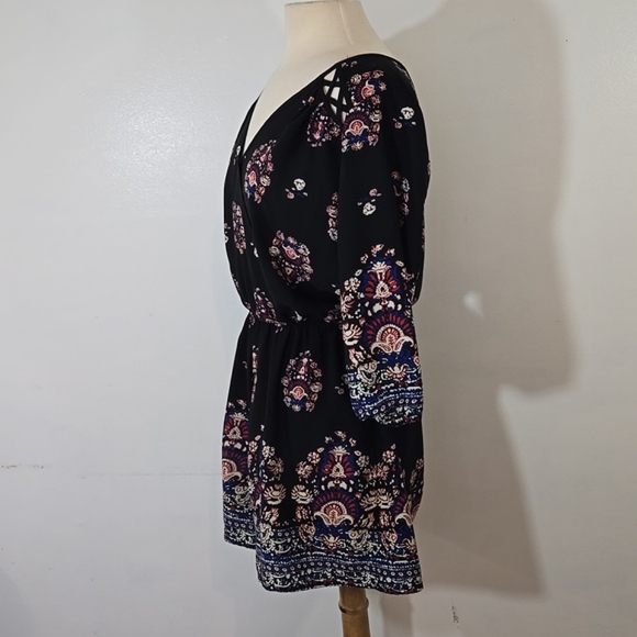 Rags To Wishes Floral Print Boho Black Romper Large - Picture 5 of 11